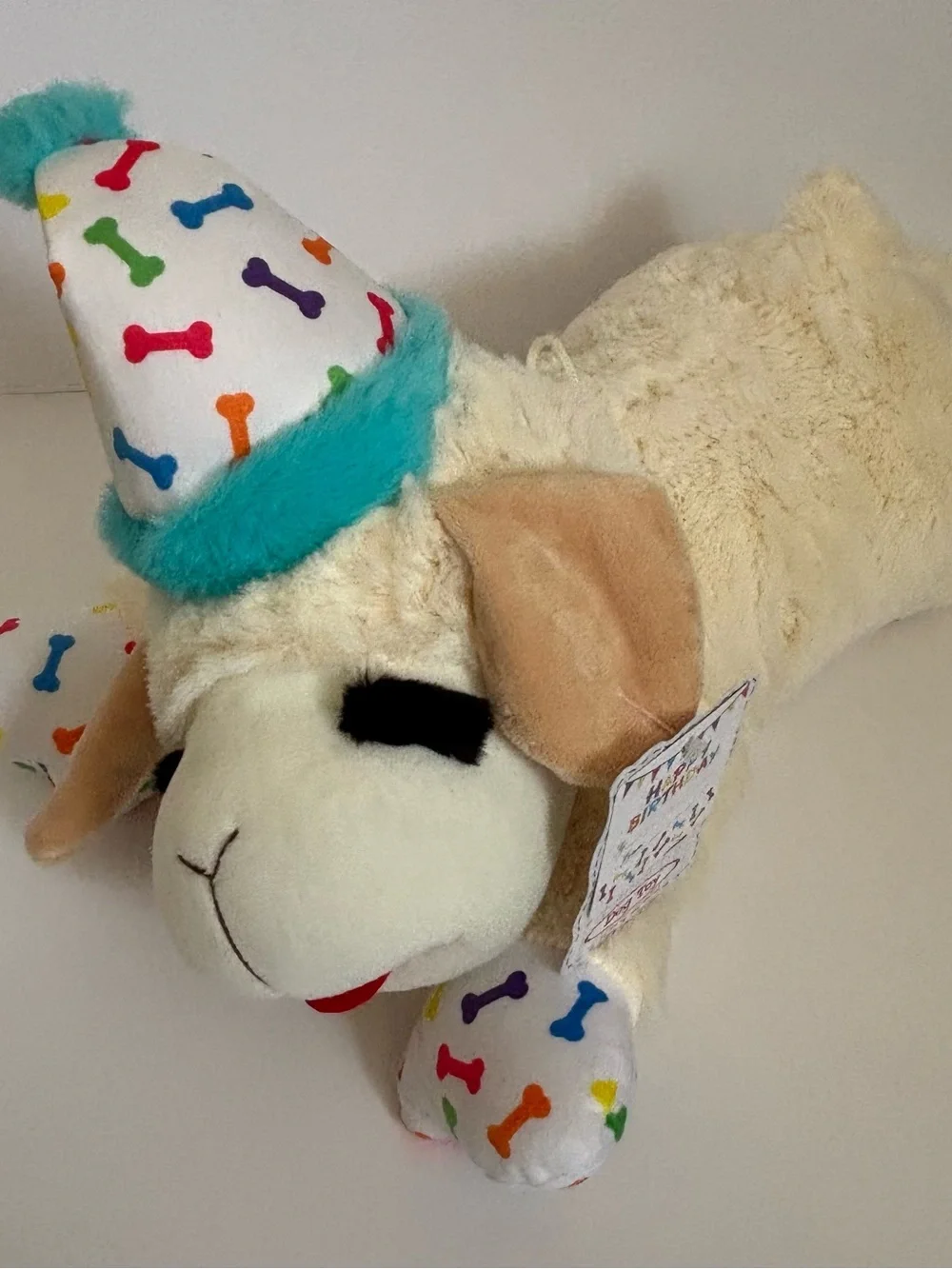 Lamp Chop Lampchop Dog Plush Toy Happy Birthday Party Hat Colorful Bones 18” NWT